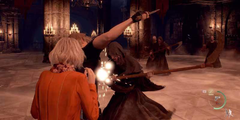 Leon sử dụng dao phản đòn trong Resident Evil 4 Remake
