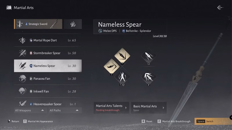 ALL SPEAR MARTIAL ART TYPES: NAMELESS SPEAR