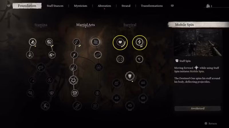 Nâng sớm các skill survival