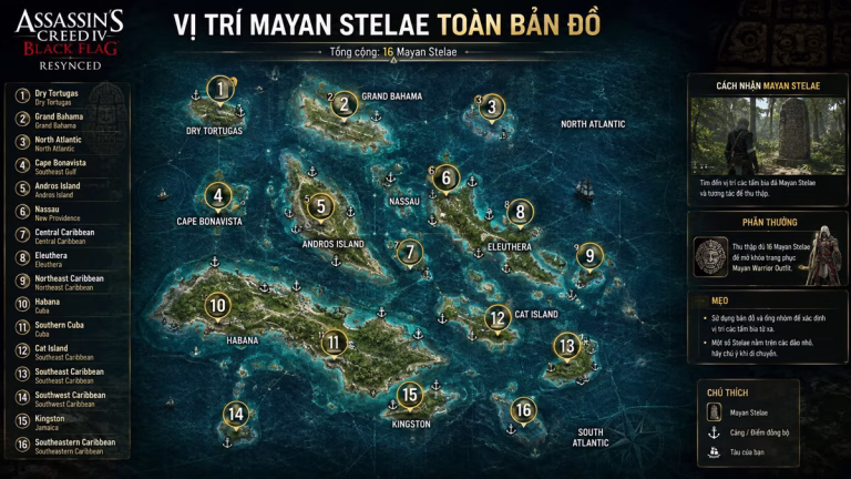 Vị Trí Mayan Stelae Toàn Bản Đồ - AC Black Flag Resynced