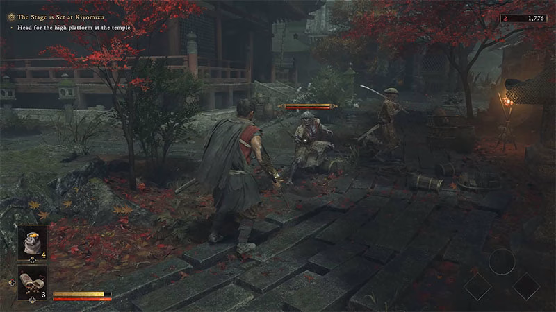 Musashi chiến đấu với Genma trong khuôn viên đền Kiyomizu-dera phủ đầy Malice